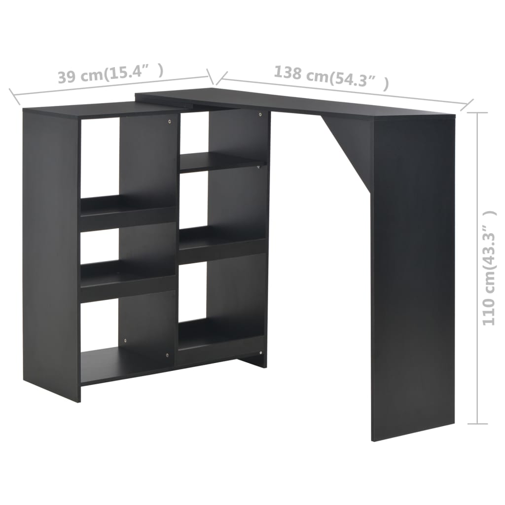 Tavolino da bar con ripiano estraibile Nero 138x39x110 cm