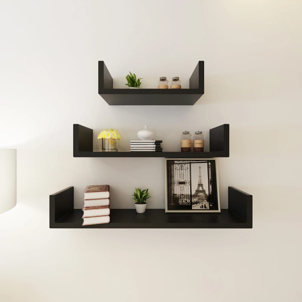 6 pcs black wall shelves