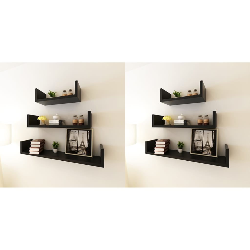 6 pcs black wall shelves