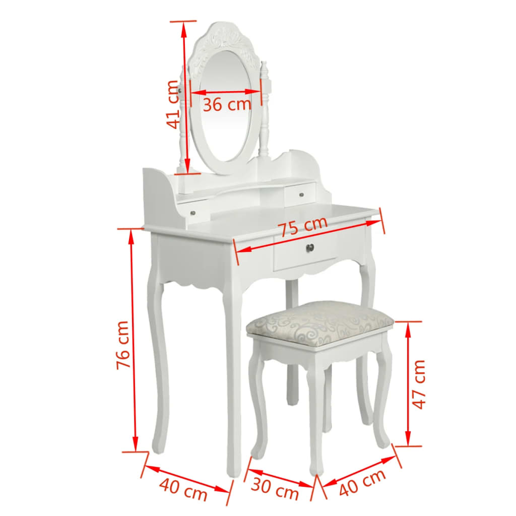 Dimpler mit Spiegel und weißem Stuhl