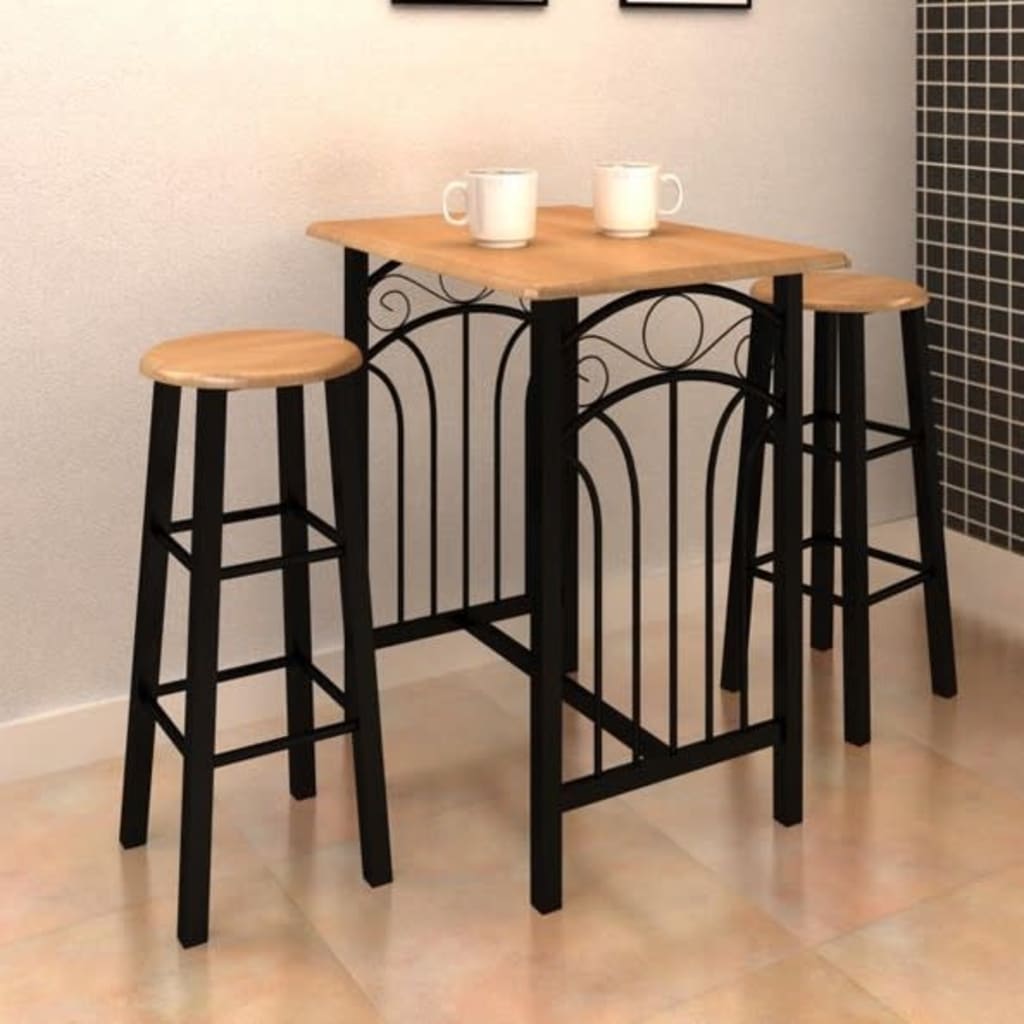 Roux brown wooden dinner table set with steel black