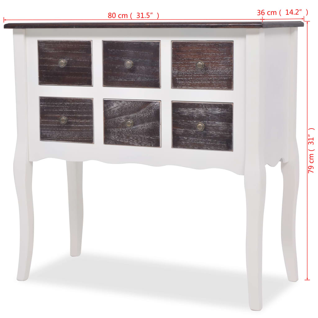 Console cabinet 6 brown and white wooden drawers