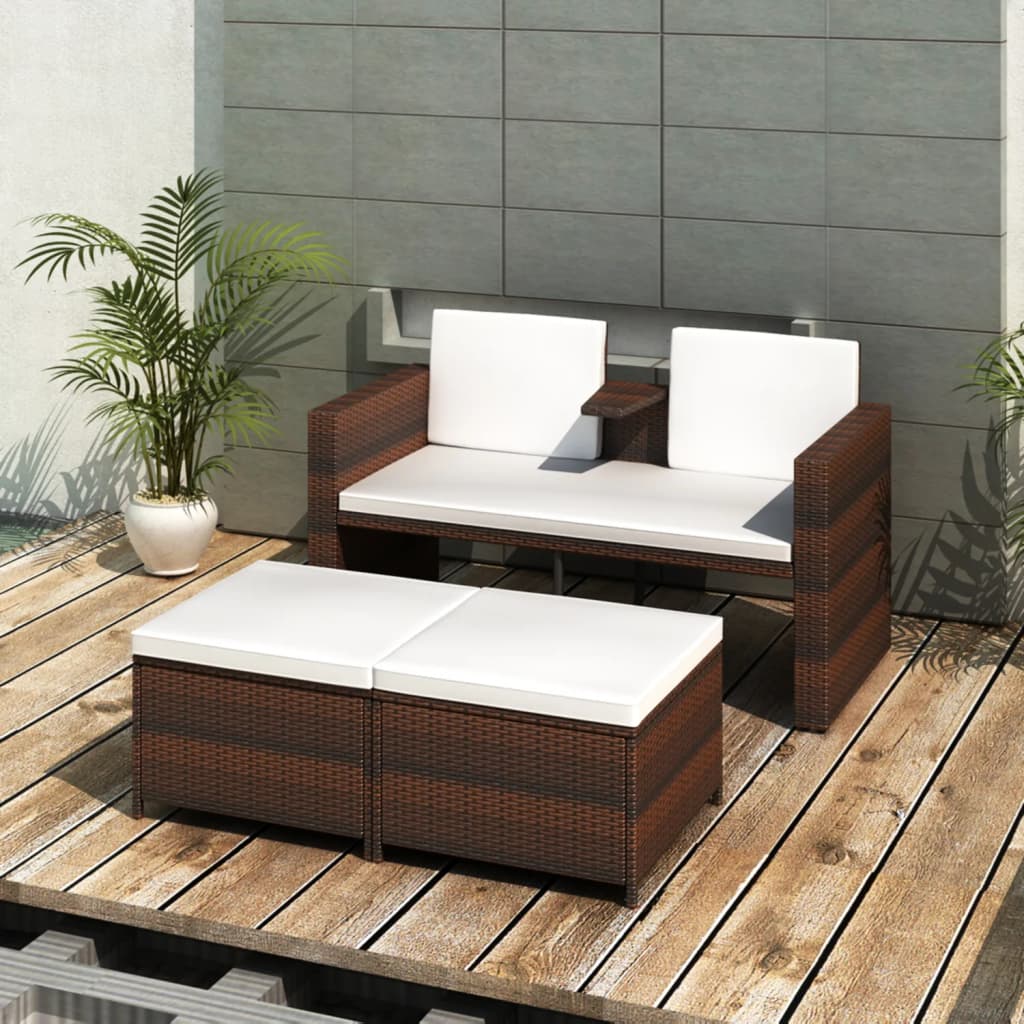 4 pcs garden furniture with brown braided resin cushions