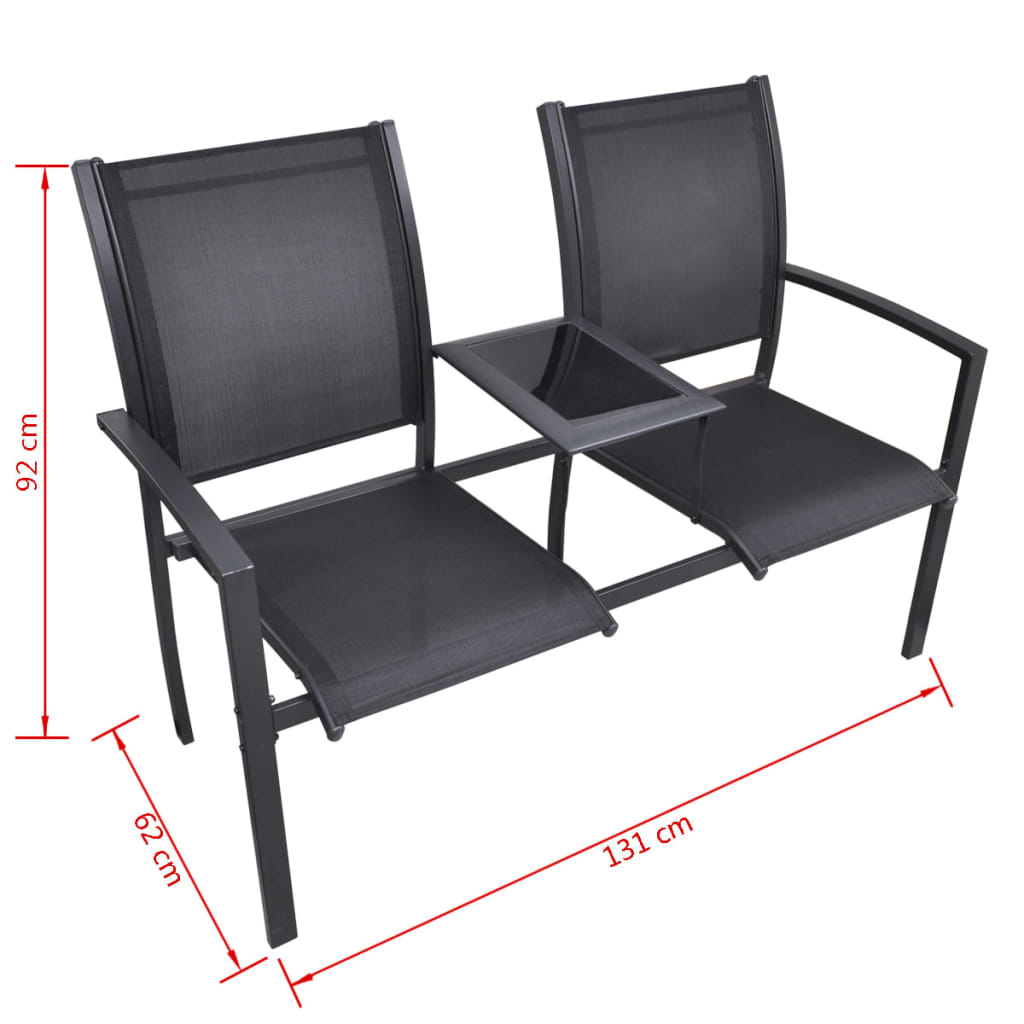 2 -seater garden bench 131 cm steel and black textilene