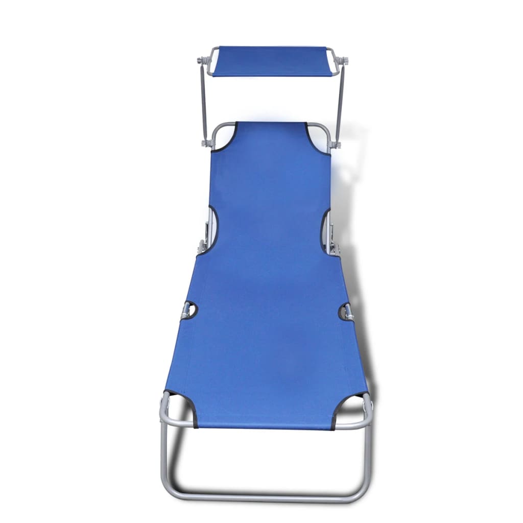 Chaise longue pliable avec auvent Acier et tissu Bleu