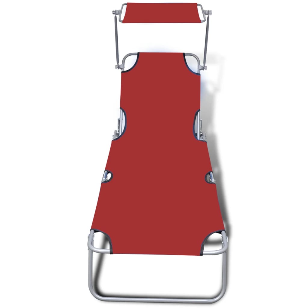 Faltbarer langer Stuhl mit Stahlmarke und rotem Stoff