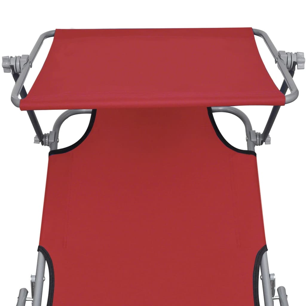 Chaise longue pliable avec auvent Acier et tissu Rouge
