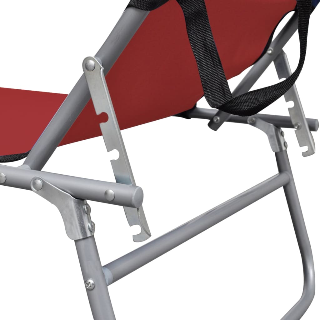 Chaise longue pliable avec auvent Acier et tissu Rouge