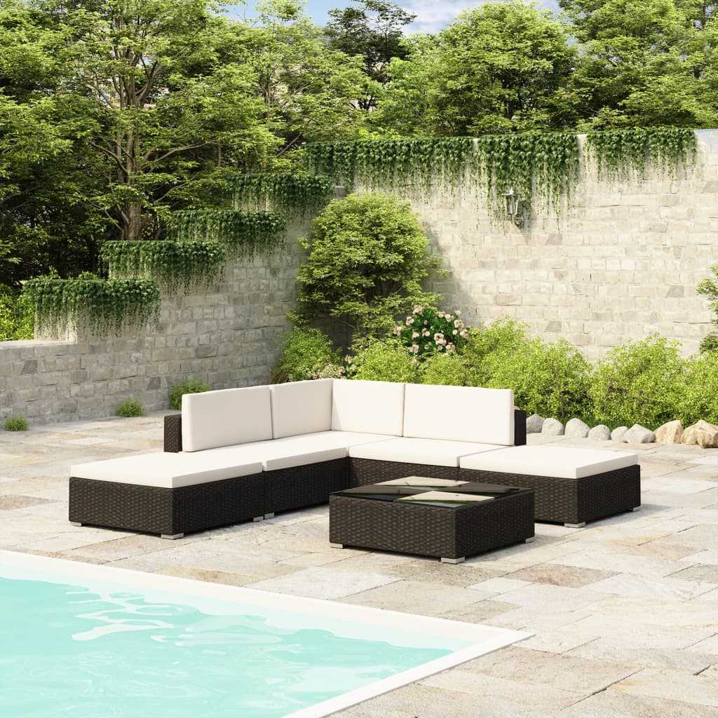 6 pcs garden furniture with black braided resin cushions