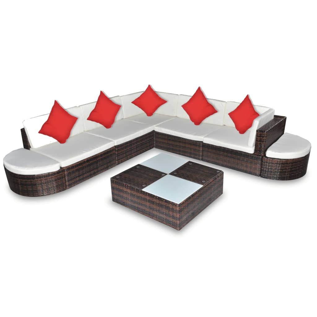 8 pcs garden furniture with brown braided resin cushions