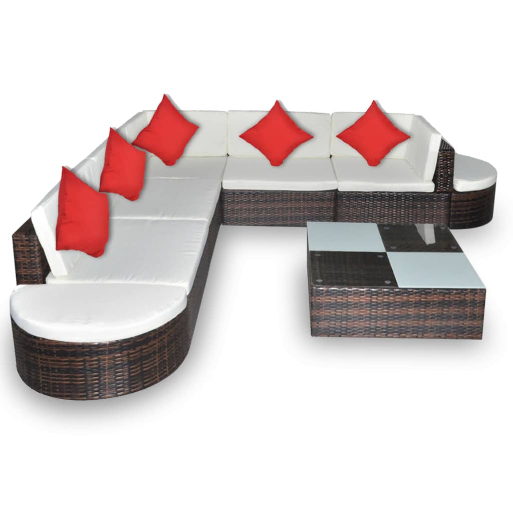 8 pcs garden furniture with brown braided resin cushions