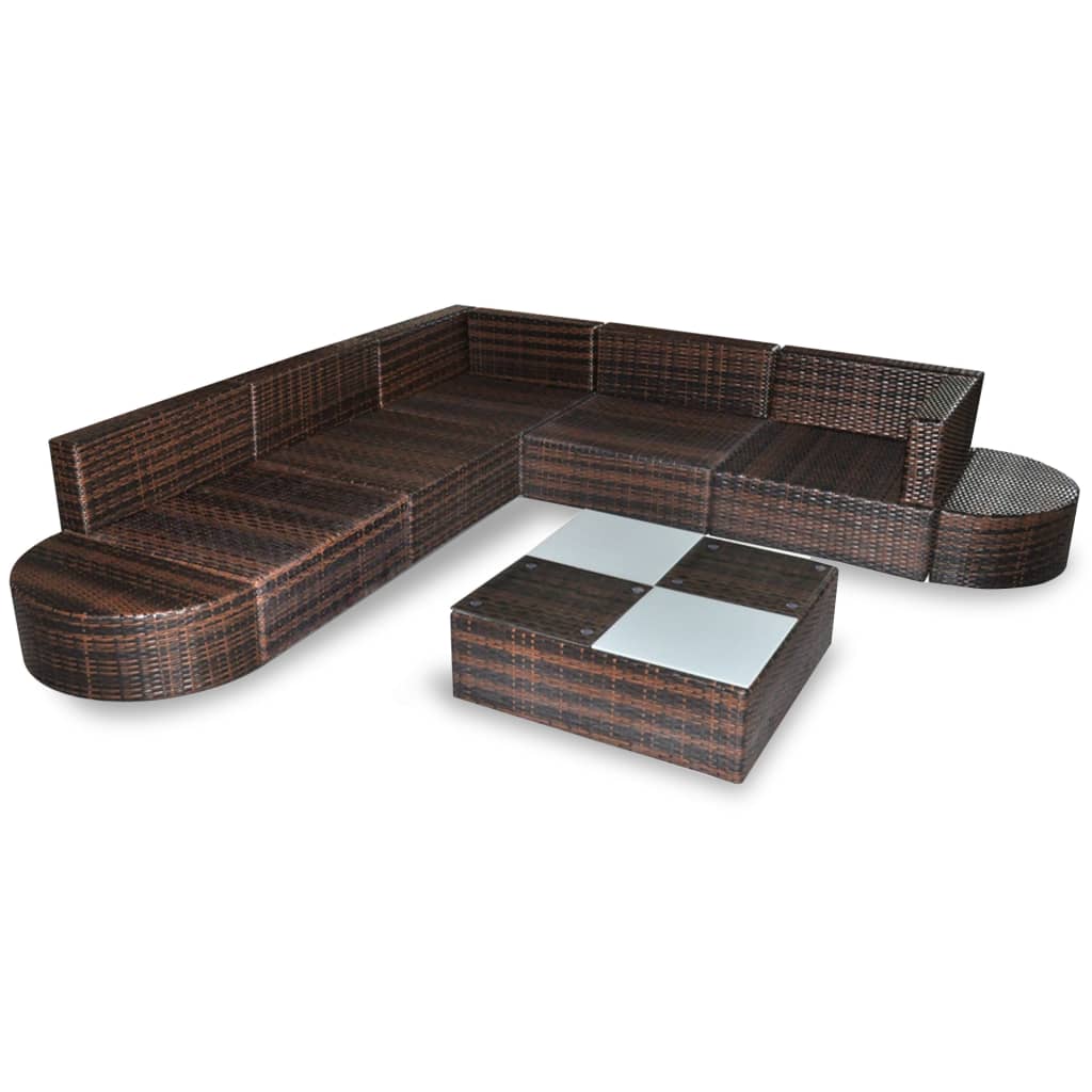 8 pcs garden furniture with brown braided resin cushions