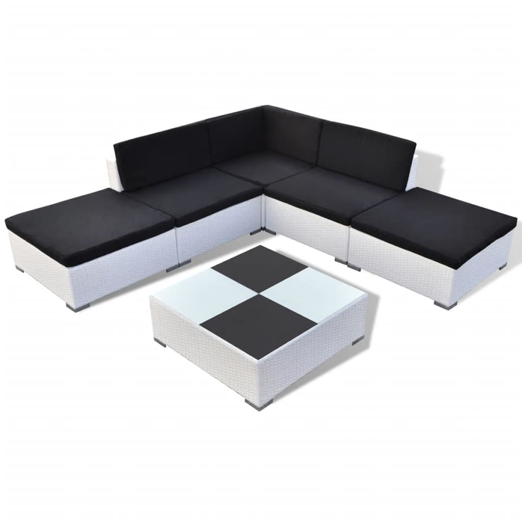 6 pcs garden furniture with white braided resin cushions