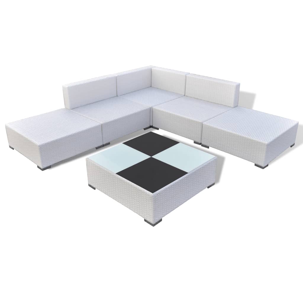 6 pcs garden furniture with white braided resin cushions