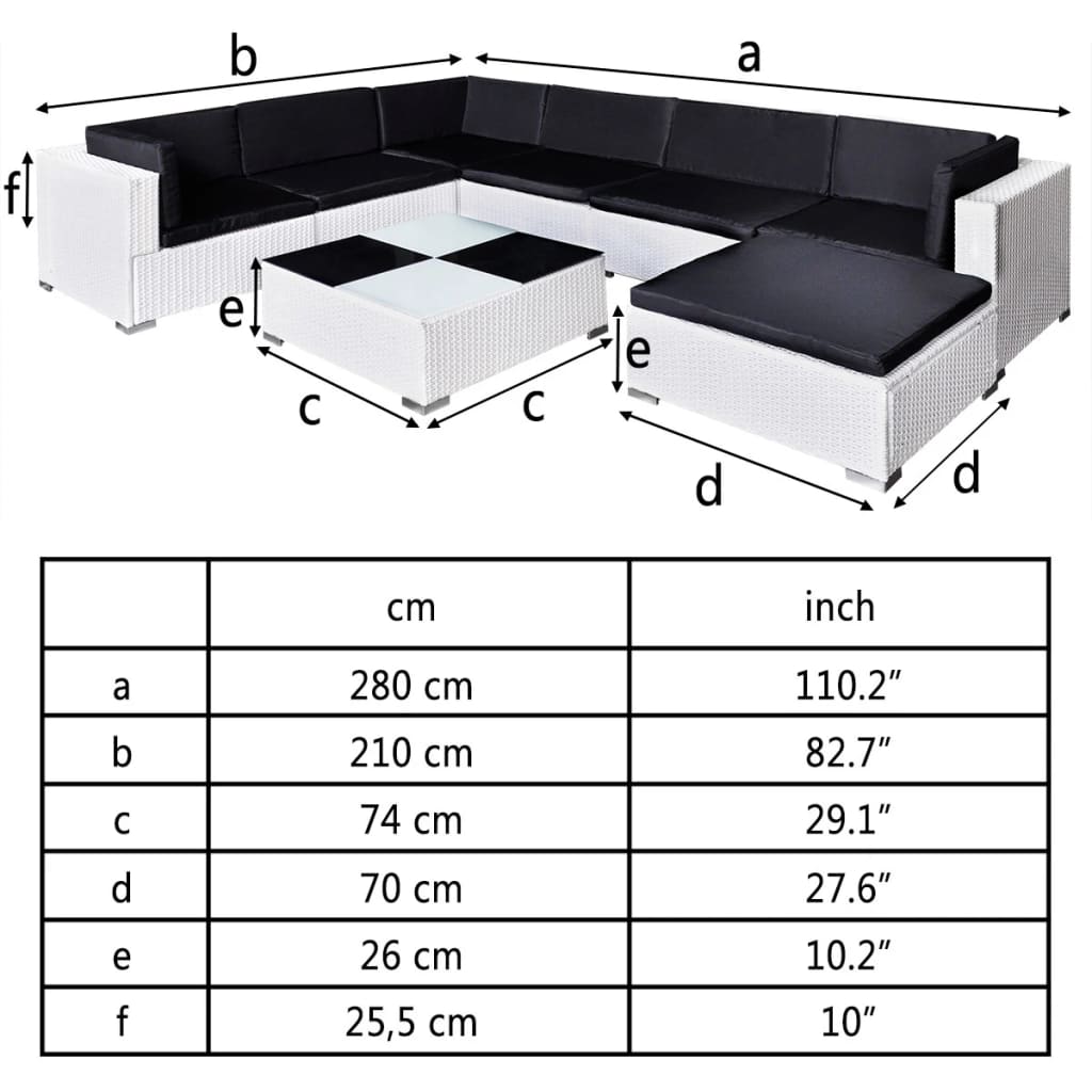 Salon de jardin 8 pcs avec coussins Résine tressée Blanc