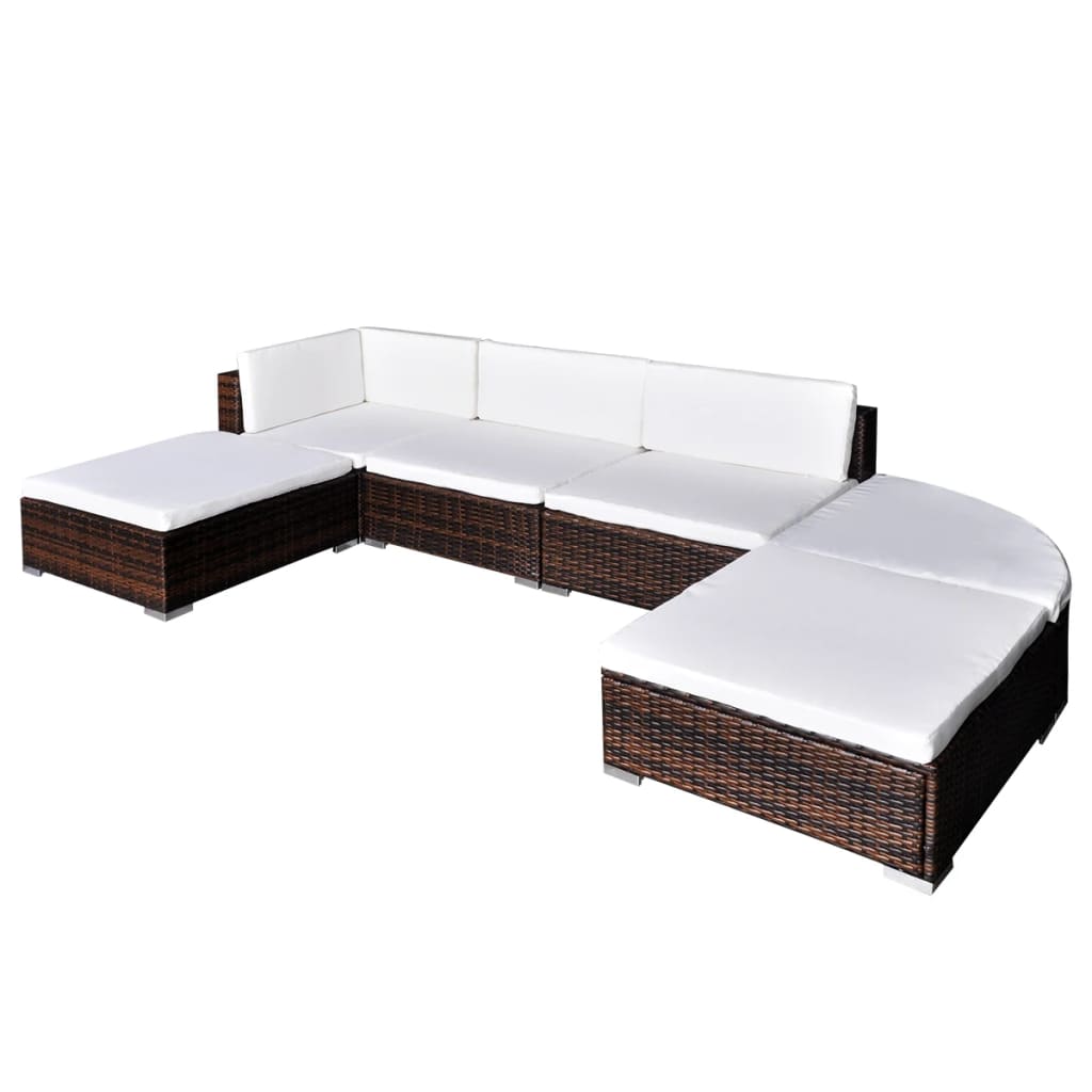 6 pcs garden furniture with brown braided resin cushions