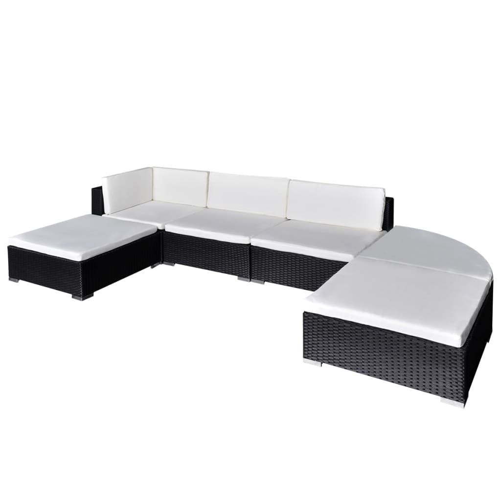 6 pcs garden furniture with black braided resin cushions