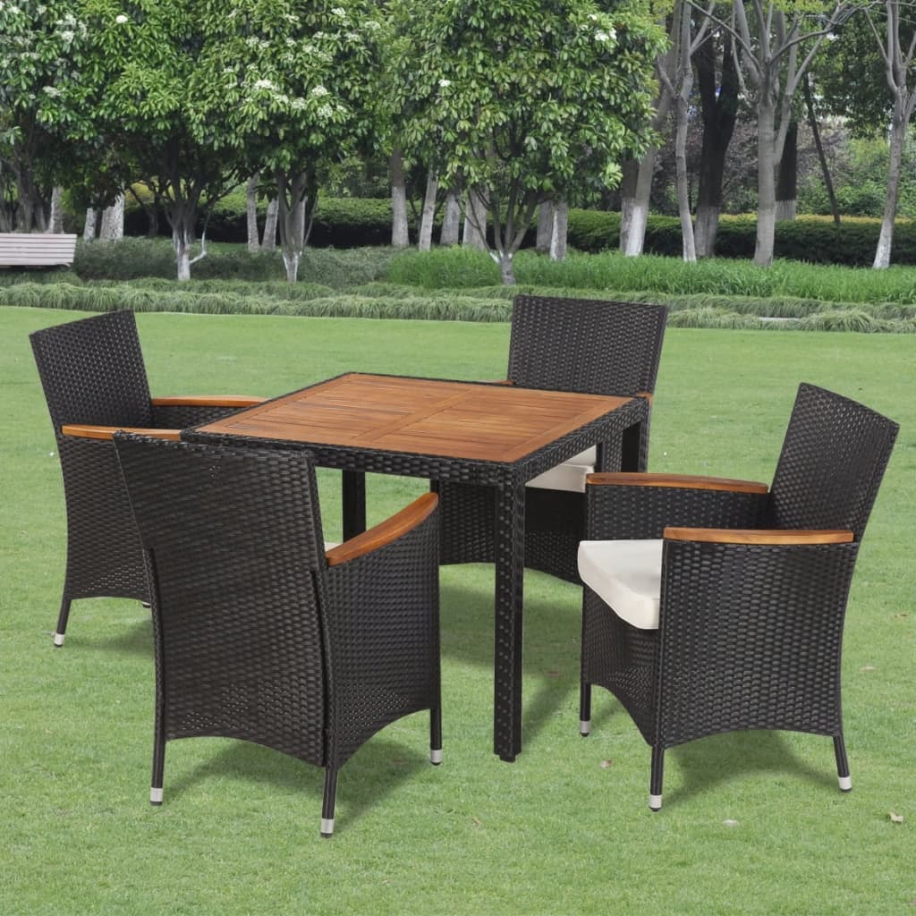 5 pcs garden furniture with black braided resin cushions