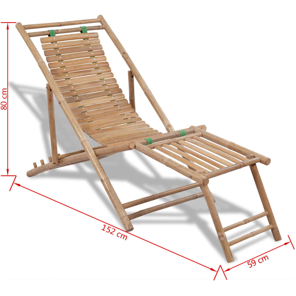 Sedia da giardino per esterni con poggiapiedi in bambù