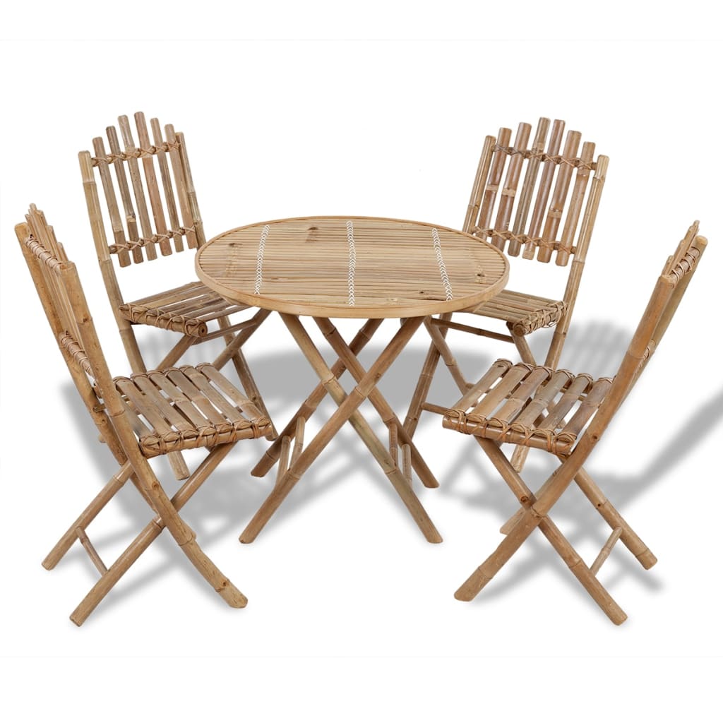 Foldable outdoor dinner furniture 5 pcs bamboo