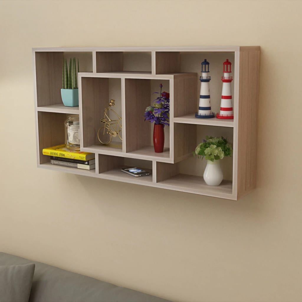 Wall shelf 8 Oak color compartments