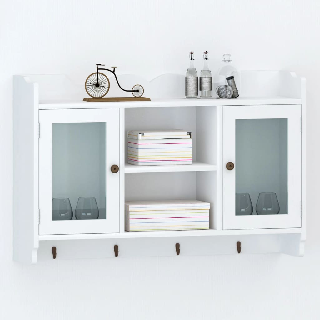 Wall window with book / DVD / Glass shelf in white MDF
