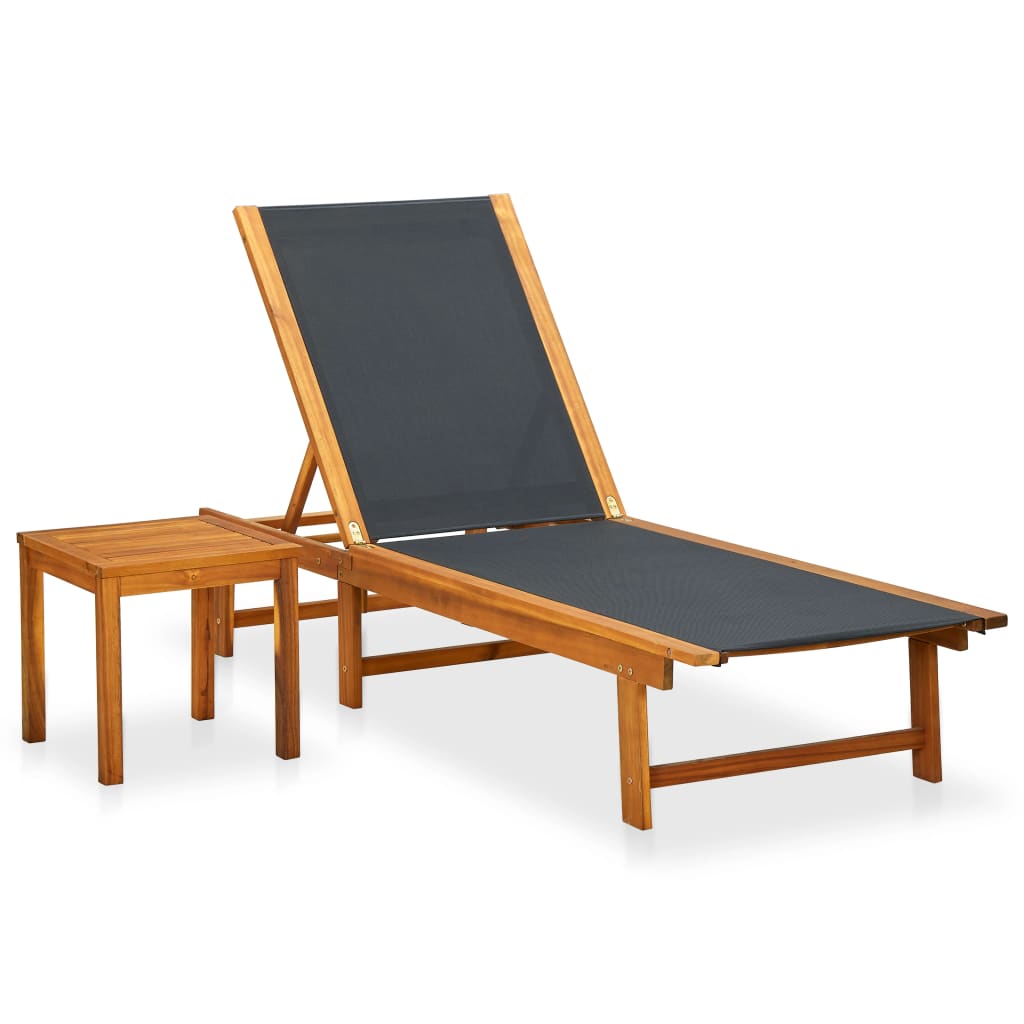 Langer Stuhl mit festem und Textilene Acacia Holz Tisch