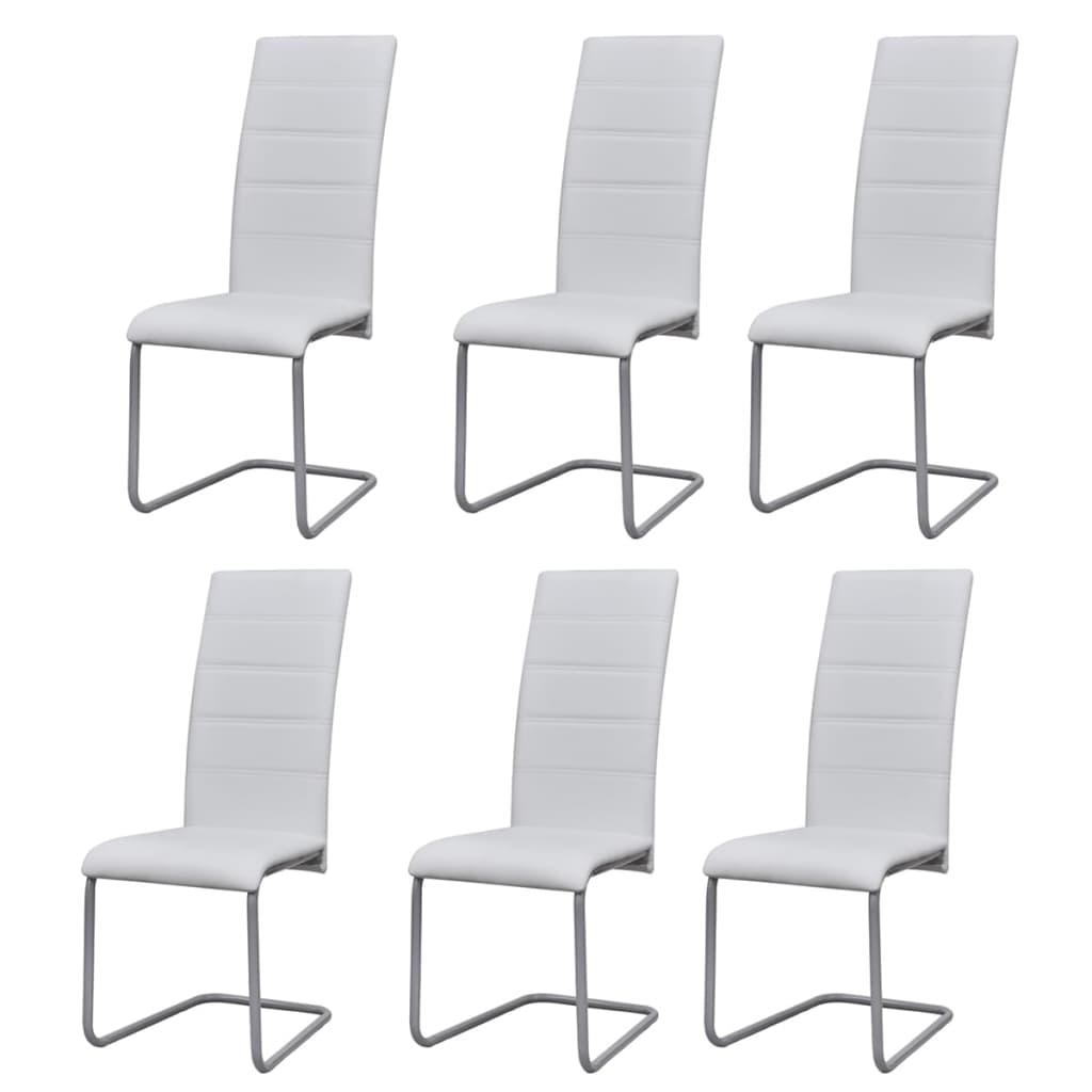 Dining chairs cantilever batch of 6 white imitation leather