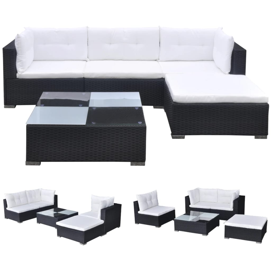 5 pcs garden furniture with black braided resin cushions