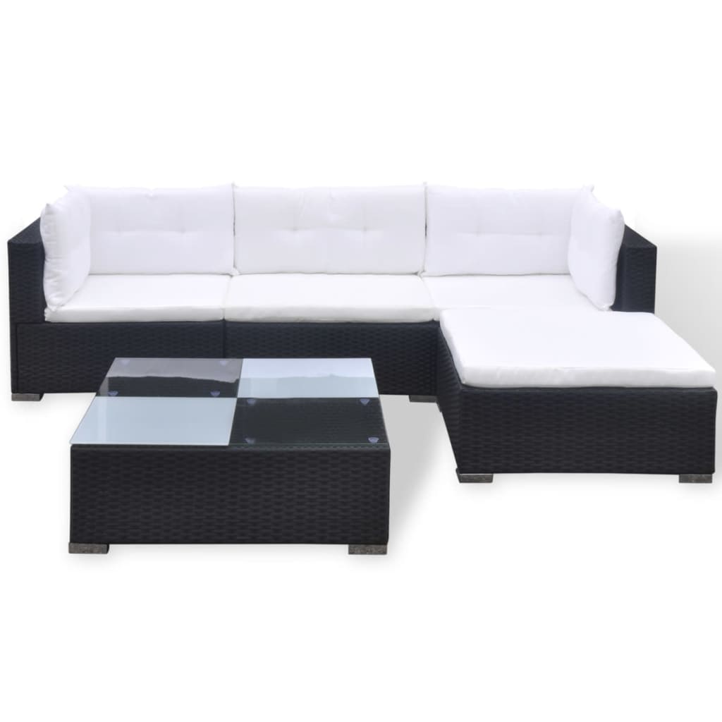 5 pcs garden furniture with black braided resin cushions