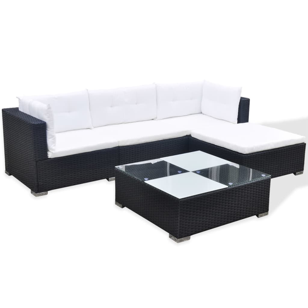 5 pcs garden furniture with black braided resin cushions