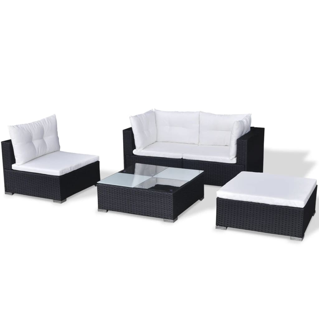 5 pcs garden furniture with black braided resin cushions