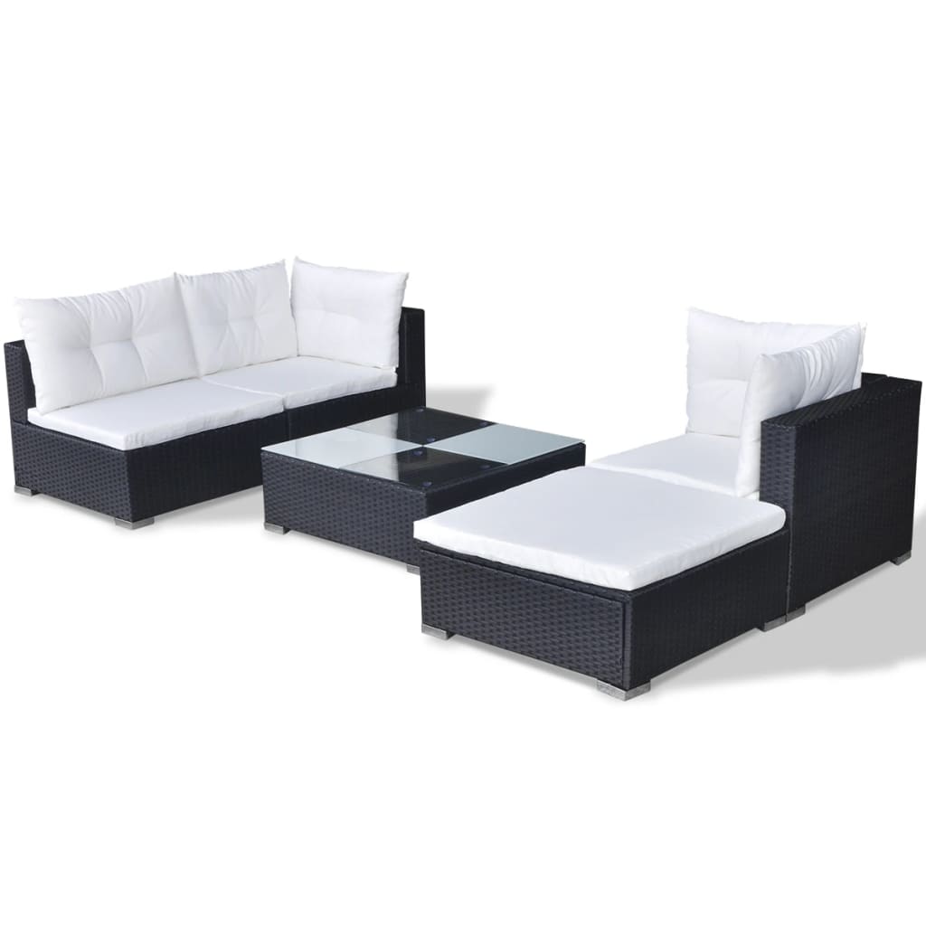 5 pcs garden furniture with black braided resin cushions