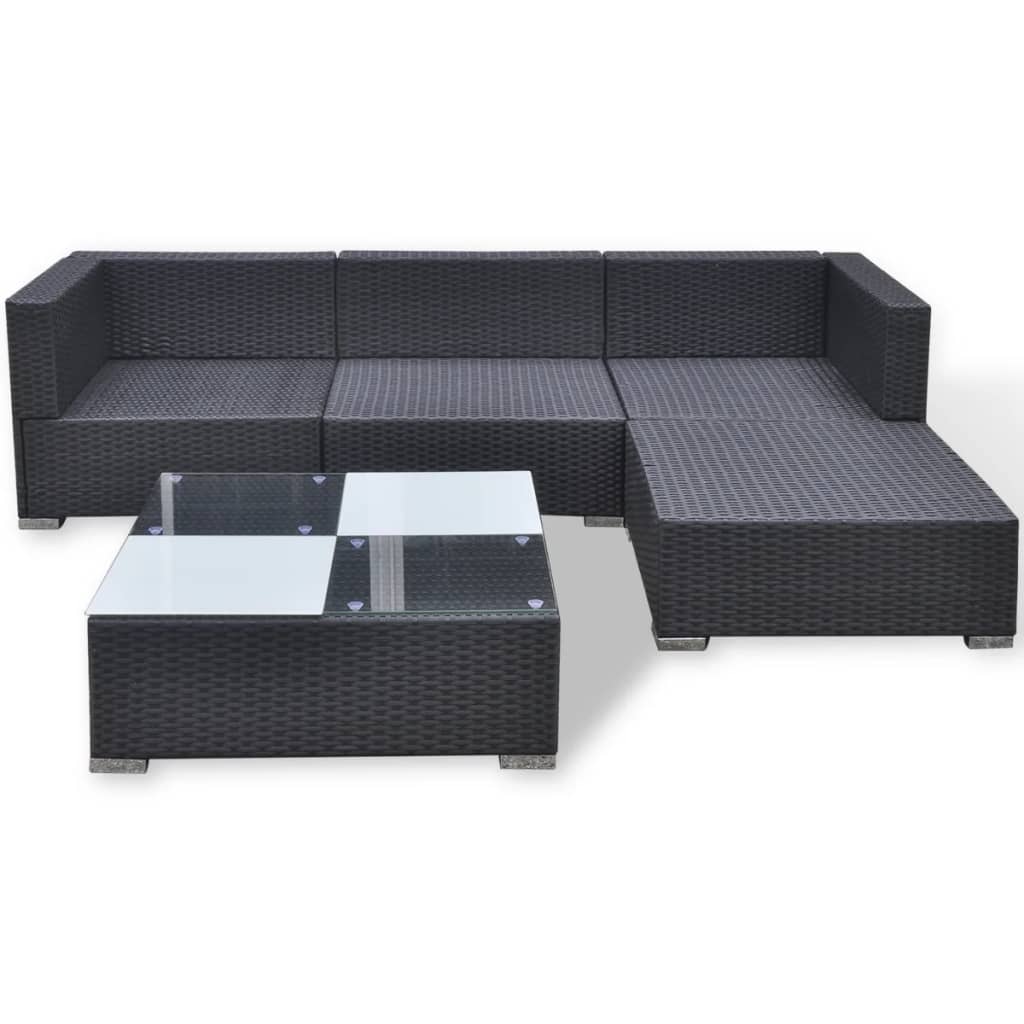 5 pcs garden furniture with black braided resin cushions