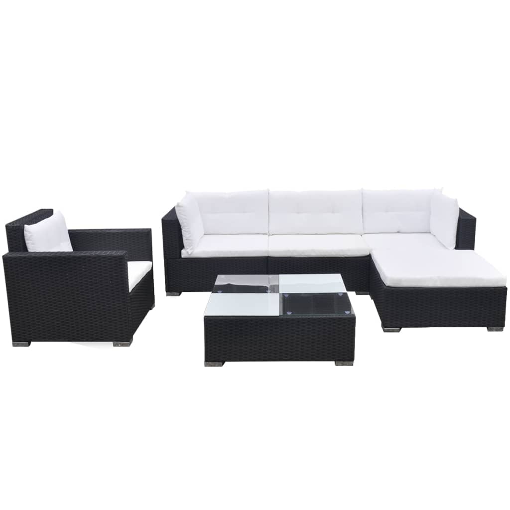 6 pcs garden furniture with black braided resin cushions