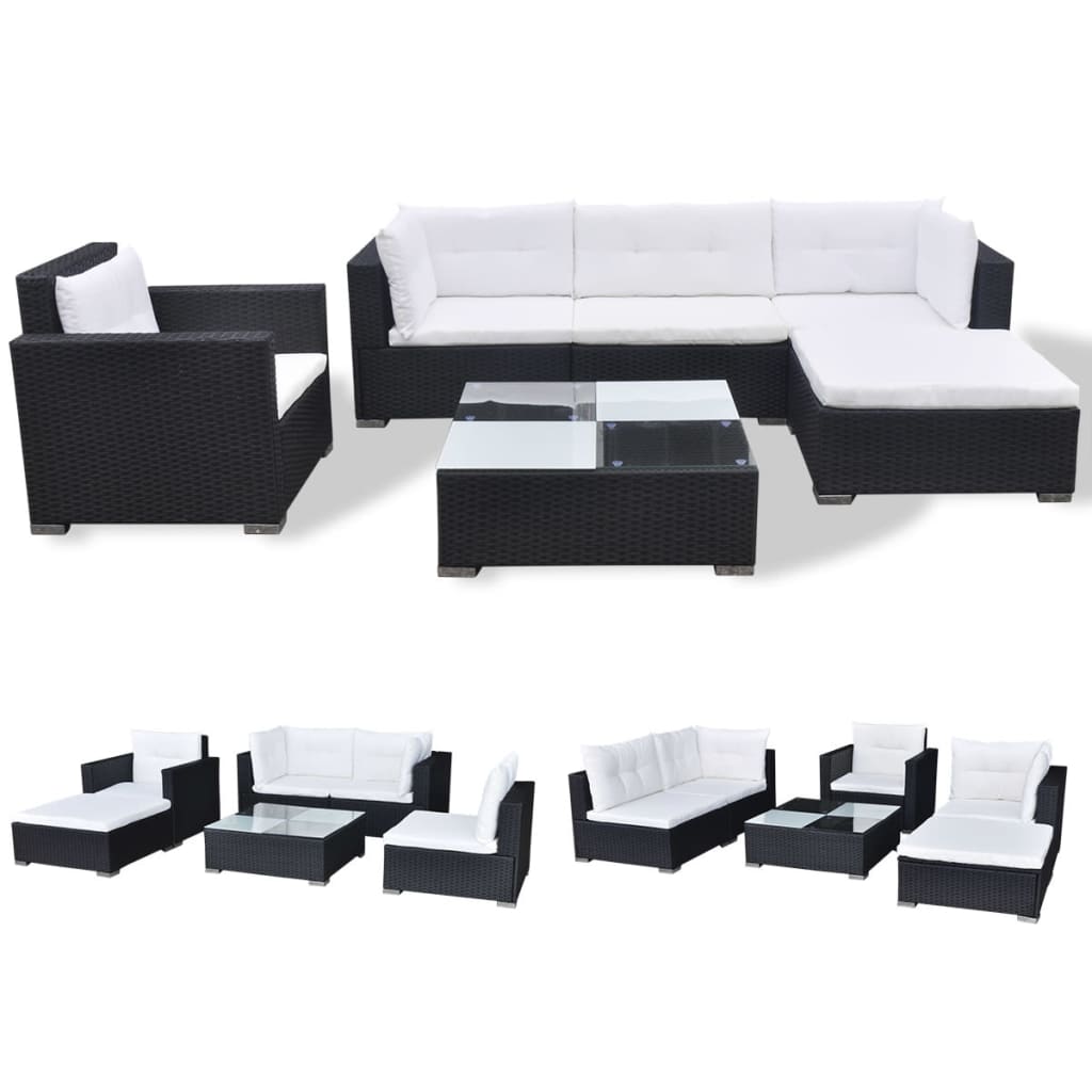 6 pcs garden furniture with black braided resin cushions