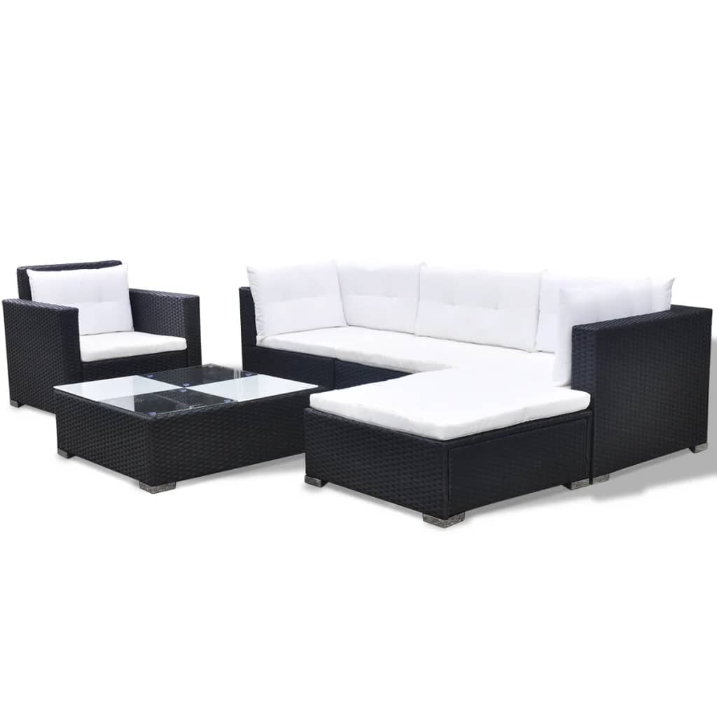 6 pcs garden furniture with black braided resin cushions