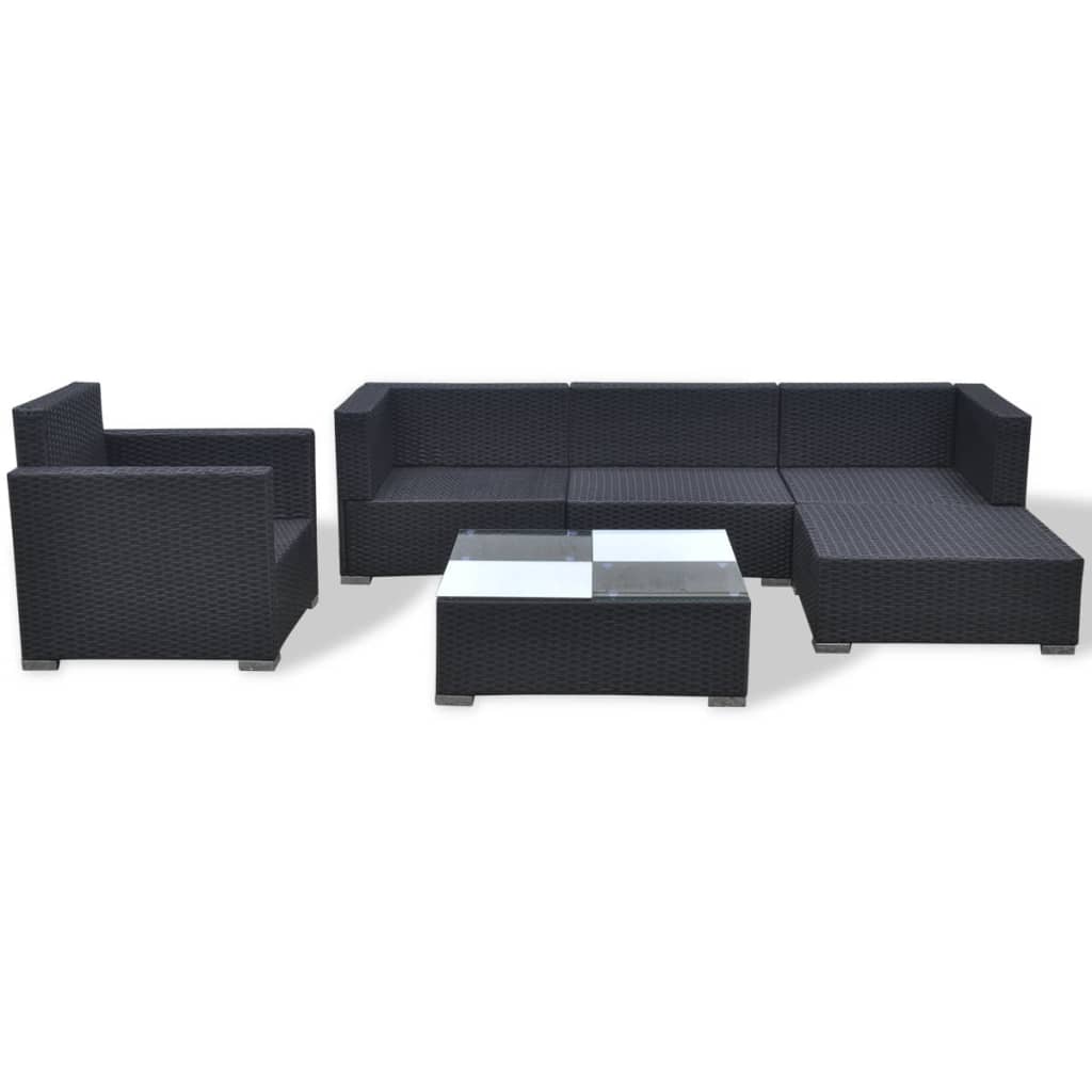 6 pcs garden furniture with black braided resin cushions