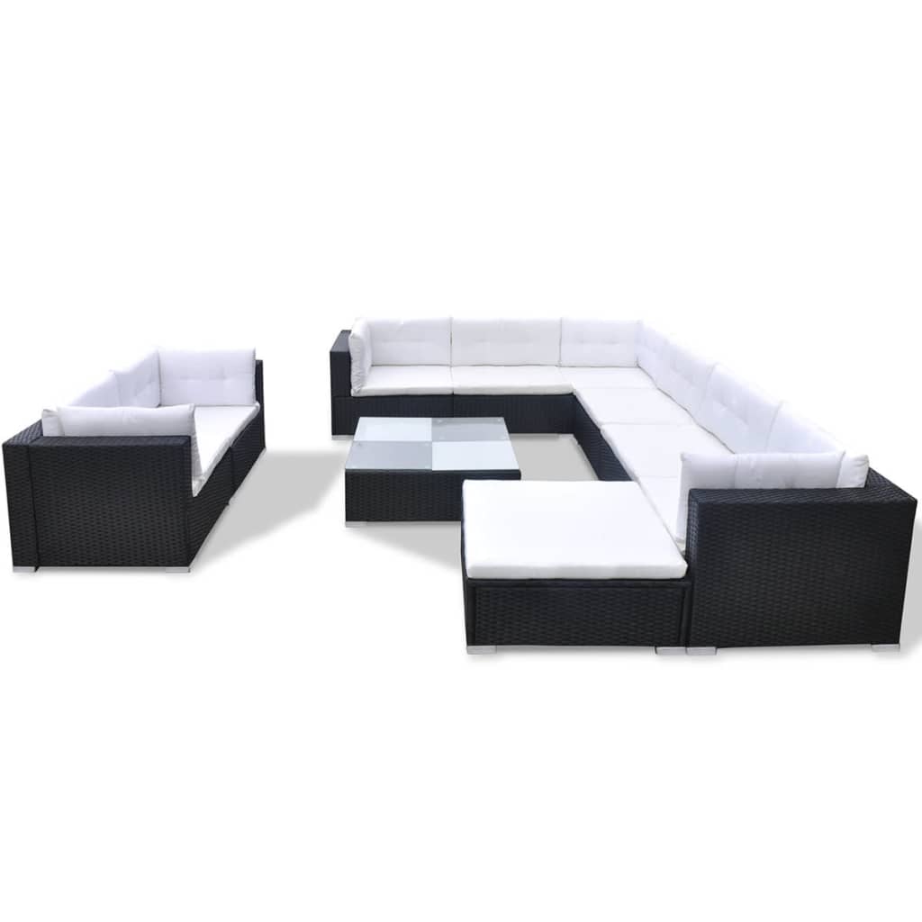 10 pcs garden furniture with black braided resin cushions