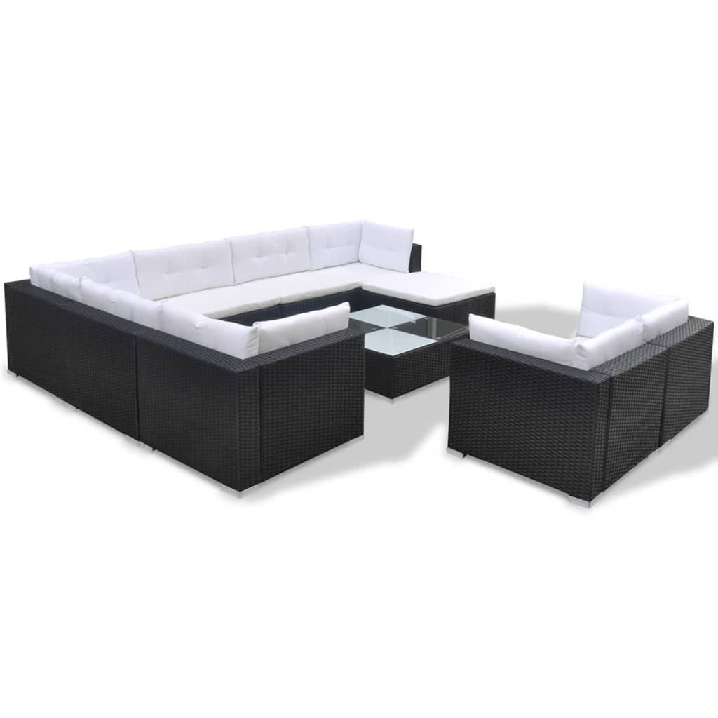 10 pcs garden furniture with black braided resin cushions