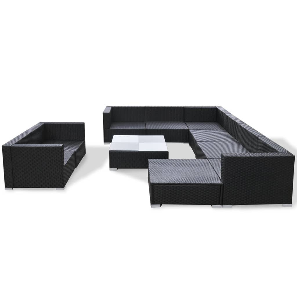 10 pcs garden furniture with black braided resin cushions