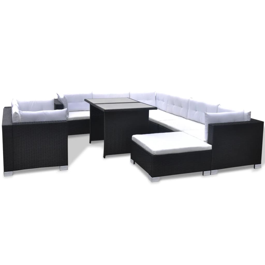 10 pcs garden furniture with black braided resin cushions