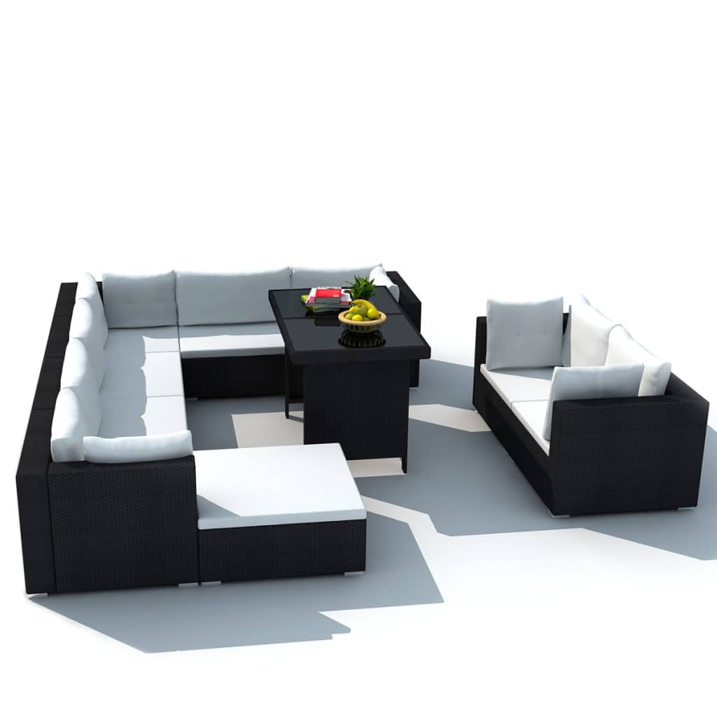 10 pcs garden furniture with black braided resin cushions