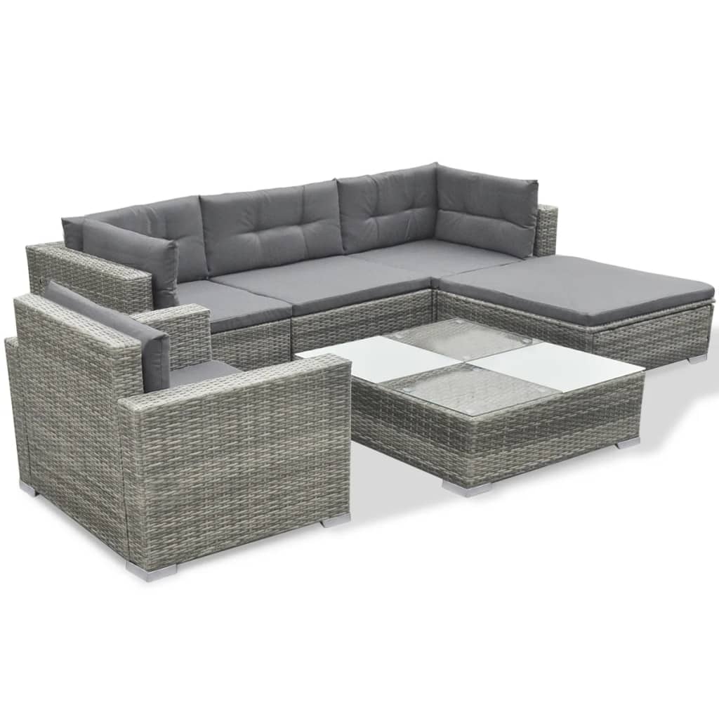 Salon de jardin 6 pcs avec coussins Résine tressée Gris