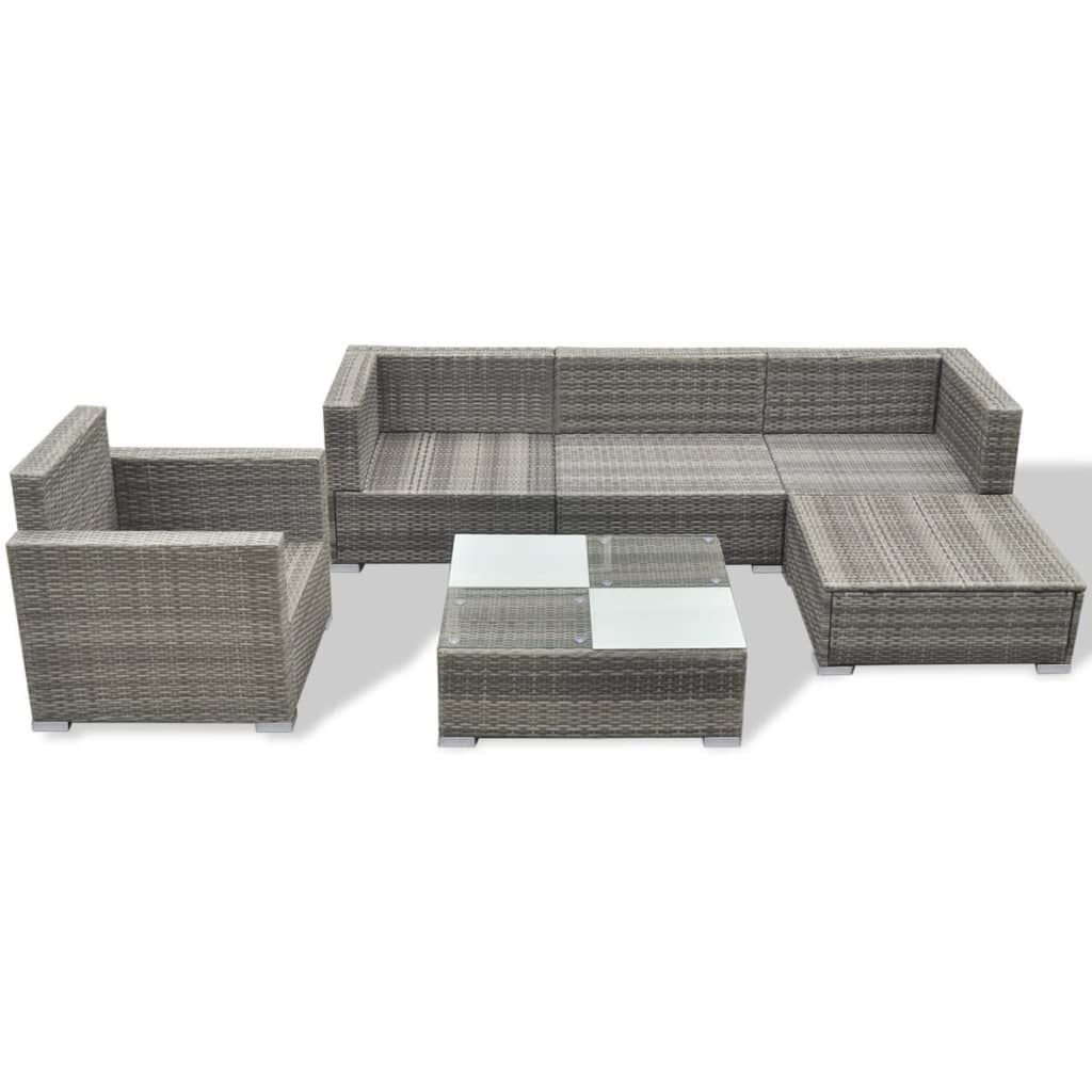 Salon de jardin 6 pcs avec coussins Résine tressée Gris