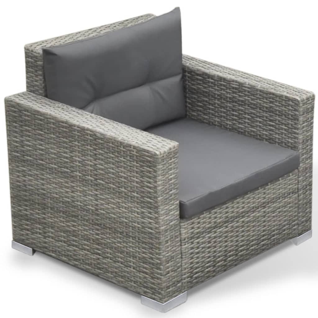 Salon de jardin 6 pcs avec coussins Résine tressée Gris