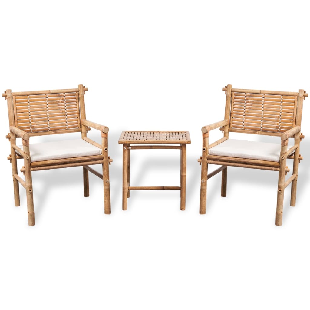 Mobilier de bistro 3 pcs avec coussins Bambou