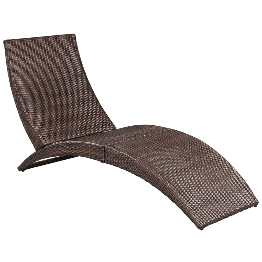 Foldable long chair with brown braided resin cushion