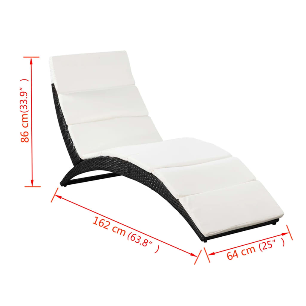 Foldable long chair with black braided resin cushion