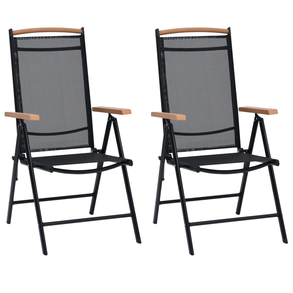 Faltbare Gartenstühle 2 PCs Aluminium und schwarzes Textilene
